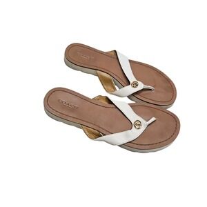 Coach Shelly White Leather Thong Platform Sandals 7 US‎ 37 EU Preppy Old Money